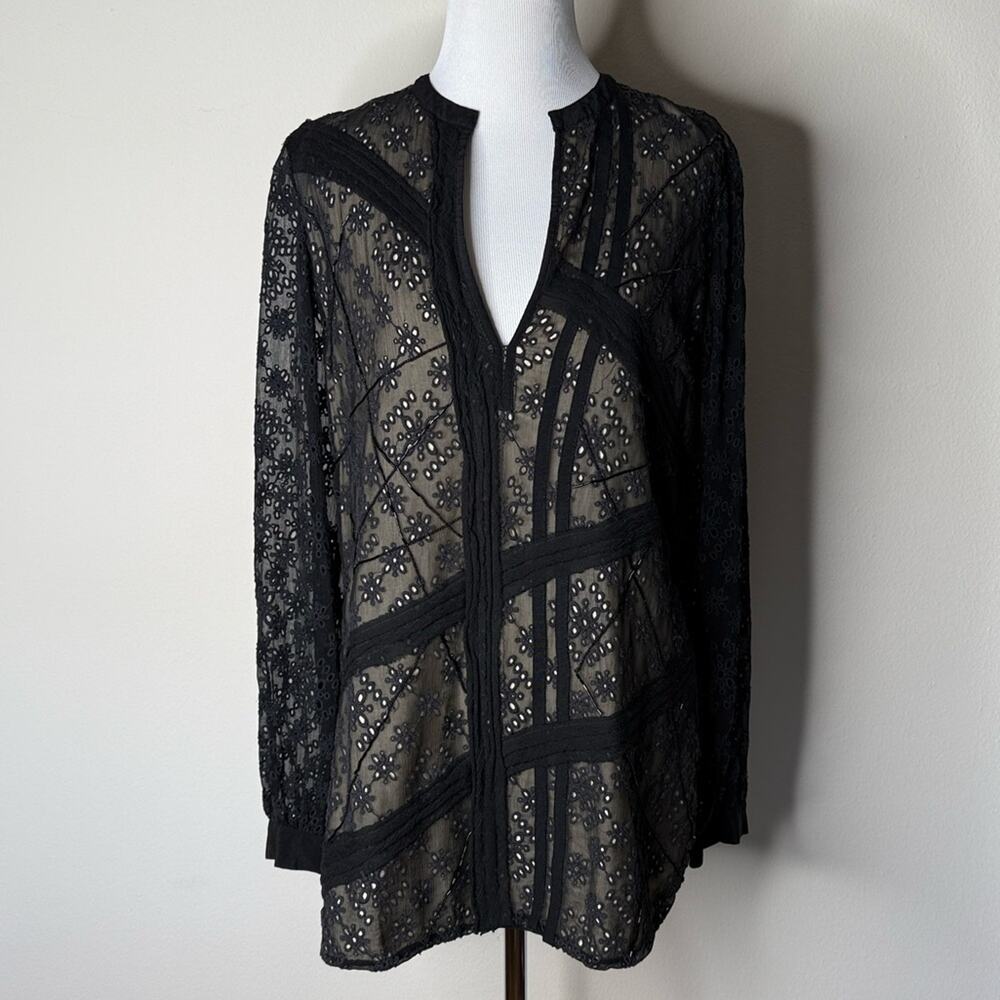 Sachin + Babi Black Eyelet and Beaded Tunic Top